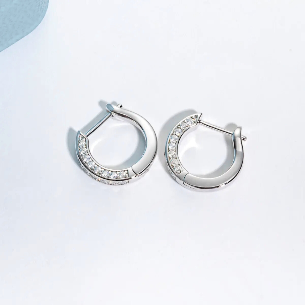 Brinco Prata 925 Moissanite Mini Argola Cravejada