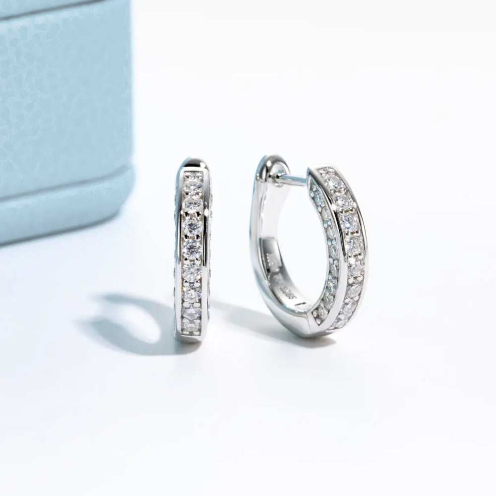 Brinco Prata 925 Moissanite Mini Argola Cravejada