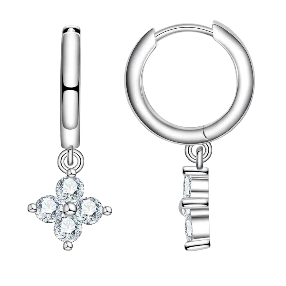 Brinco Prata 925 Moissanite Mini Argola com Pendente