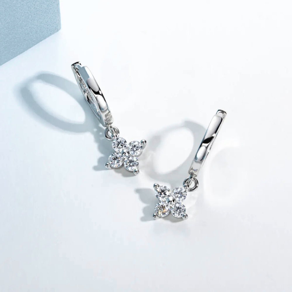 Brinco Prata 925 Moissanite Mini Argola com Pendente