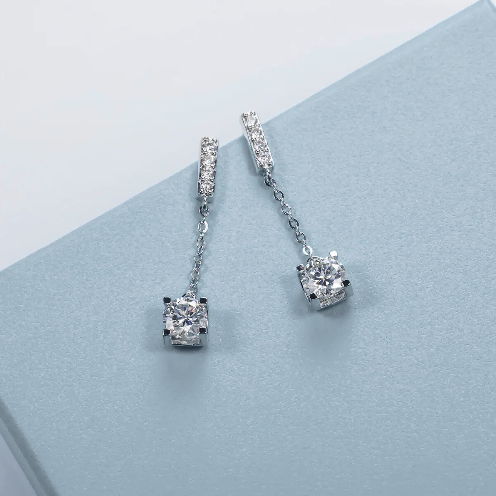 Brinco Prata 925 Moissanite Pendente Clássico