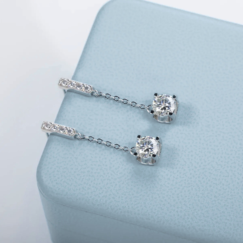 Brinco Prata 925 Moissanite Pendente Clássico