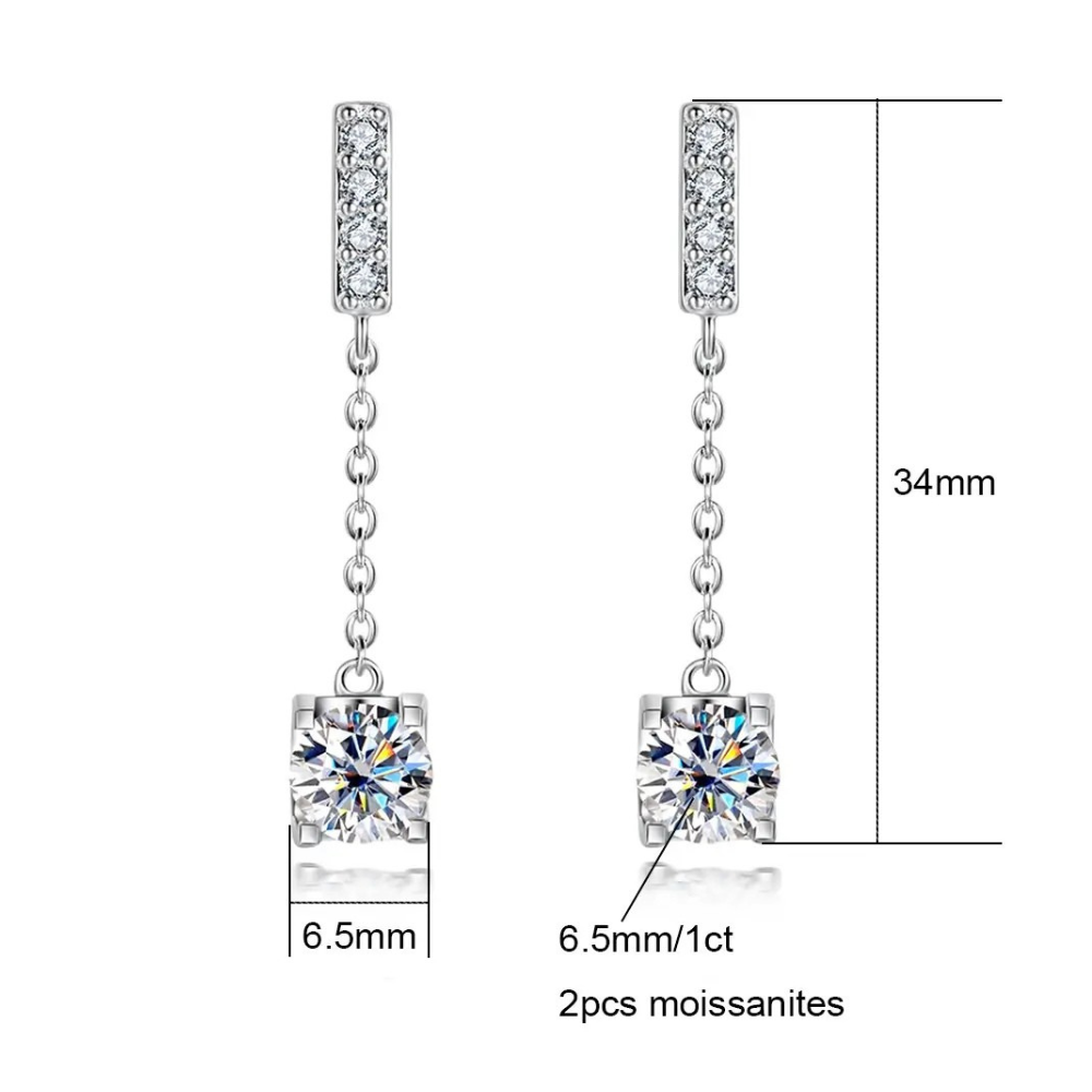 Brinco Prata 925 Moissanite Pendente Clássico