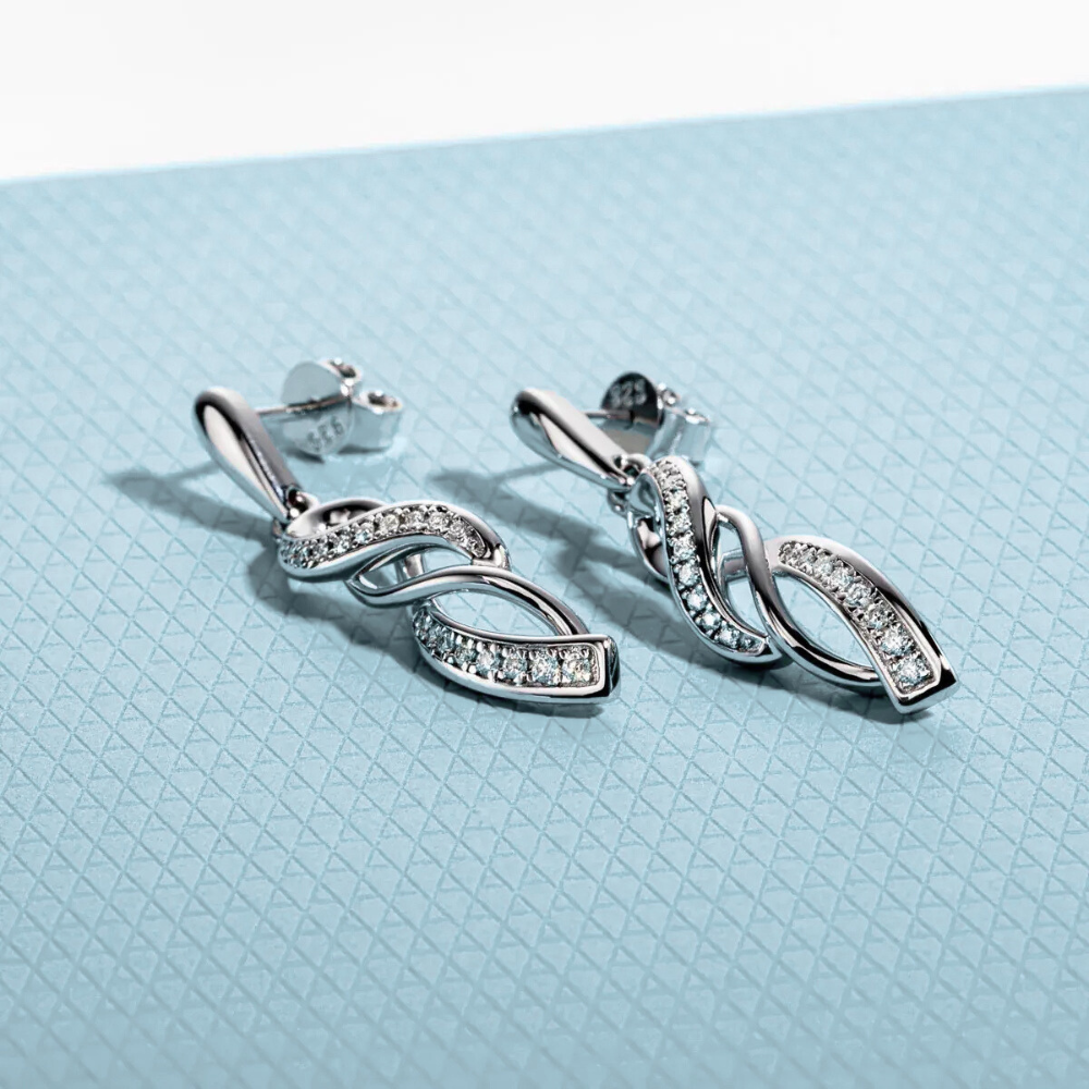 Brinco Prata 925 Moissanite Pendente Cravejado