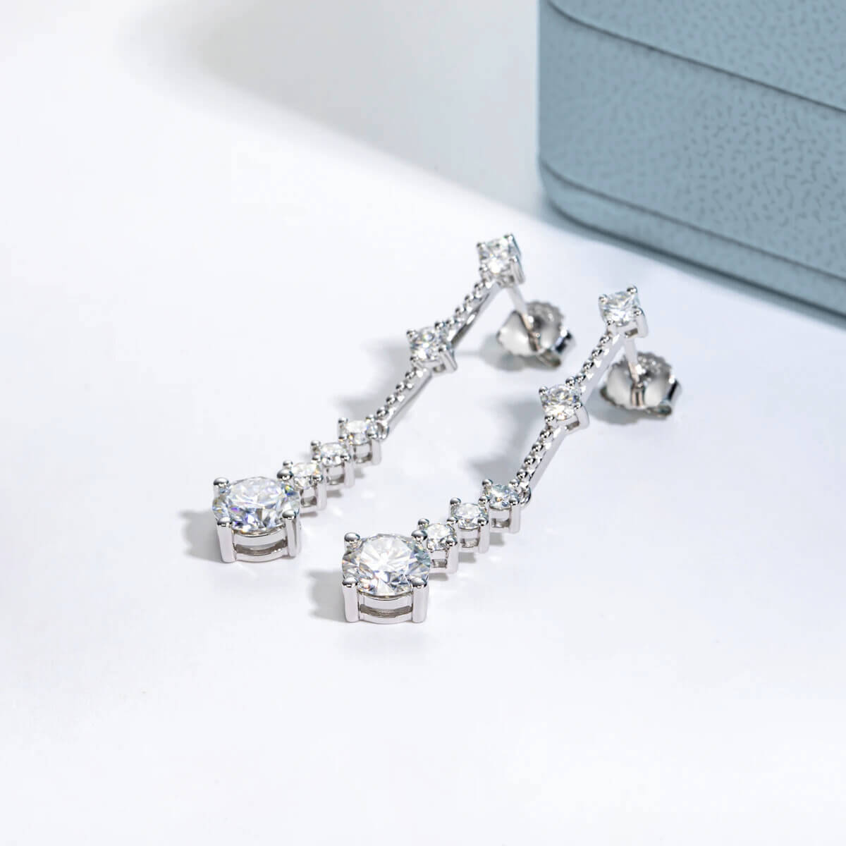 Brinco Prata 925 Moissanite Pêndulo e Pedras