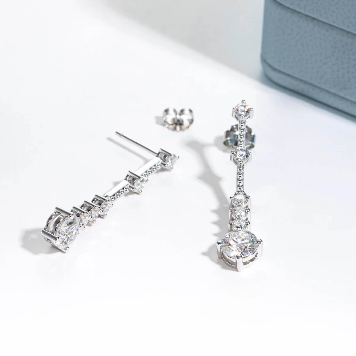 Brinco Prata 925 Moissanite Pêndulo e Pedras