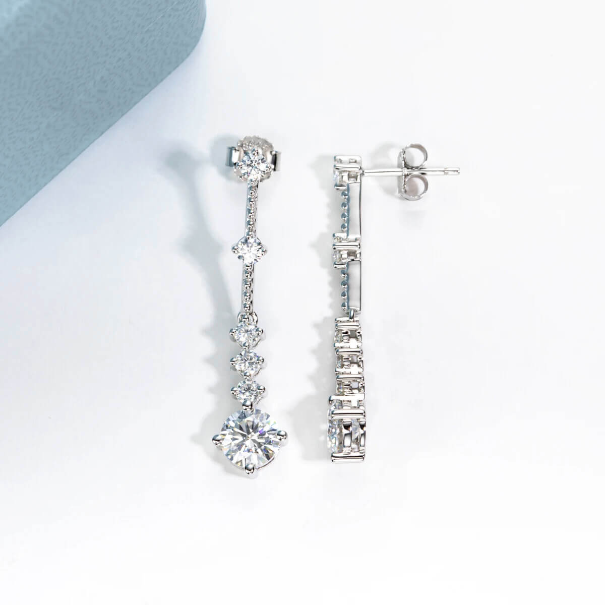 Brinco Prata 925 Moissanite Pêndulo e Pedras