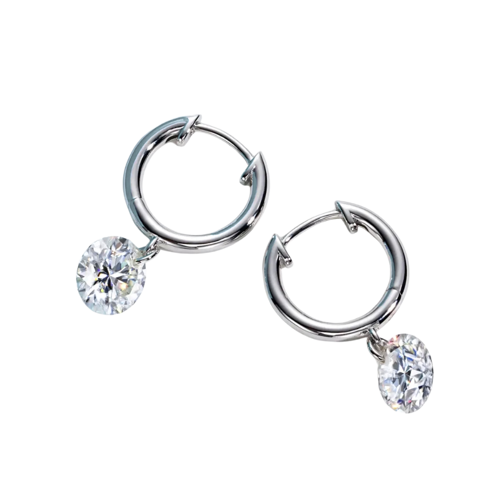 Brinco Prata 925 Moissanite Ponto de Luz Argola