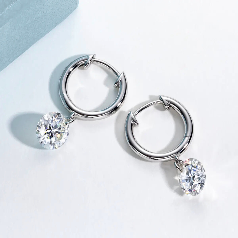 Brinco Prata 925 Moissanite Ponto de Luz Argola