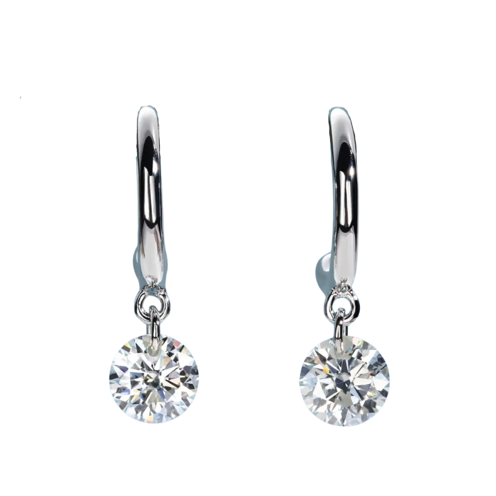 Brinco Prata 925 Moissanite Ponto de Luz Semi Argola