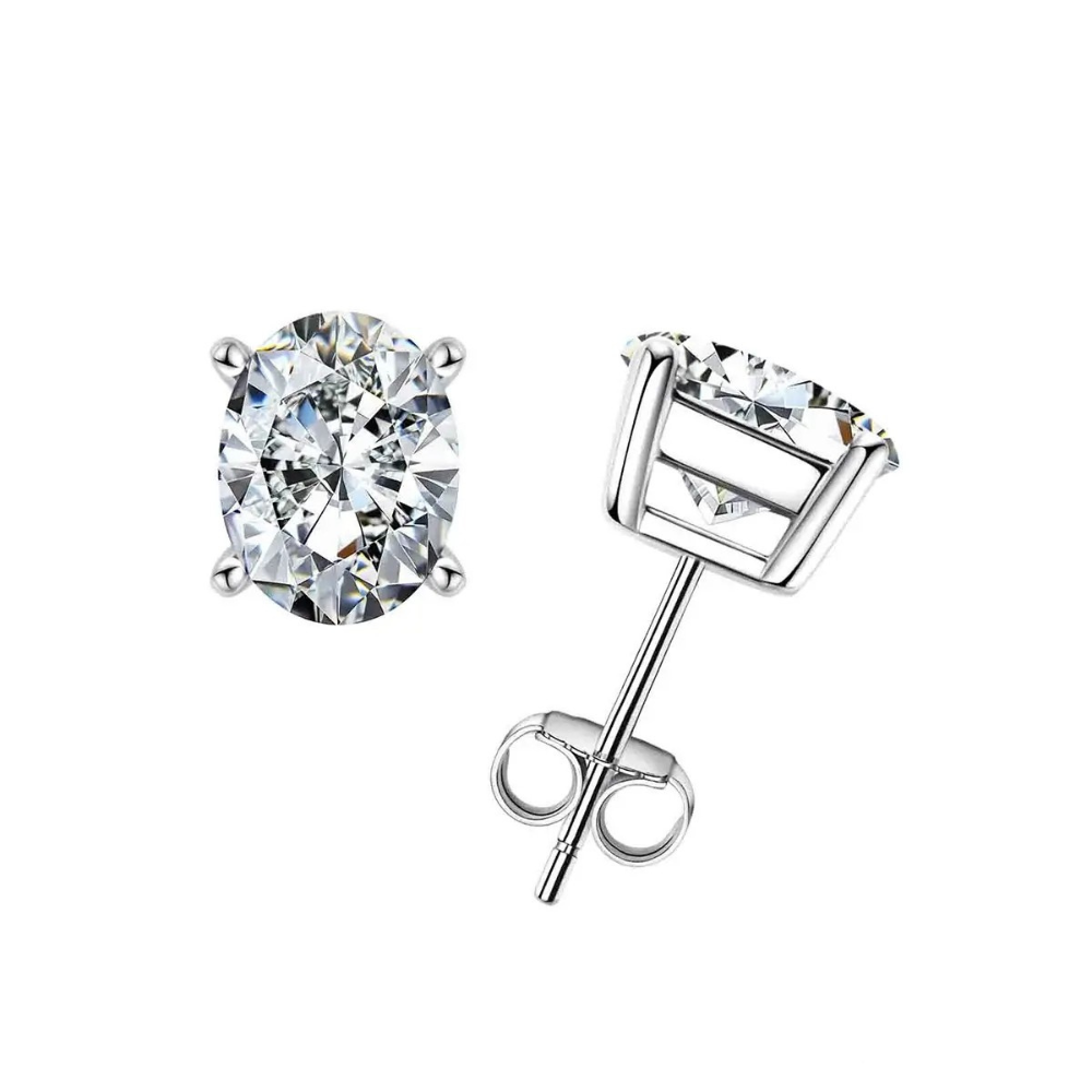 Brinco Prata 925 Moissanite Ponto de Luz Oval