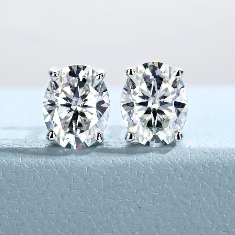 Brinco Prata 925 Moissanite Ponto de Luz Oval