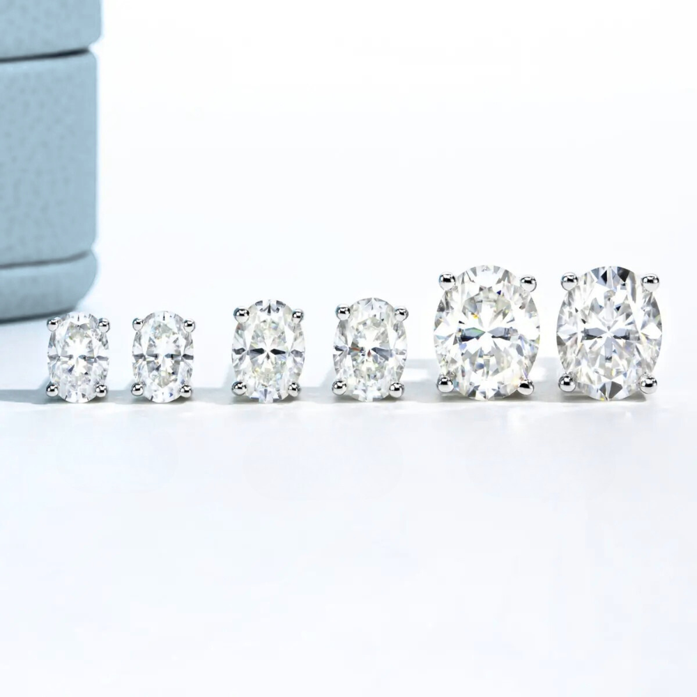 Brinco Prata 925 Moissanite Ponto de Luz Oval