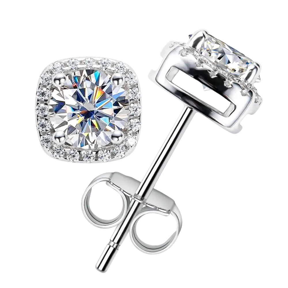 Brinco Prata 925 Moissanite Quadrado Cravejado