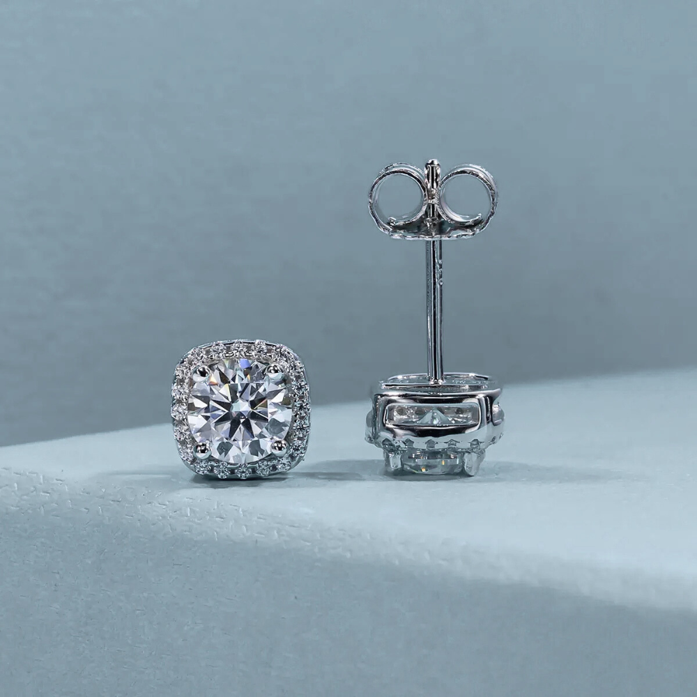 Brinco Prata 925 Moissanite Quadrado Cravejado