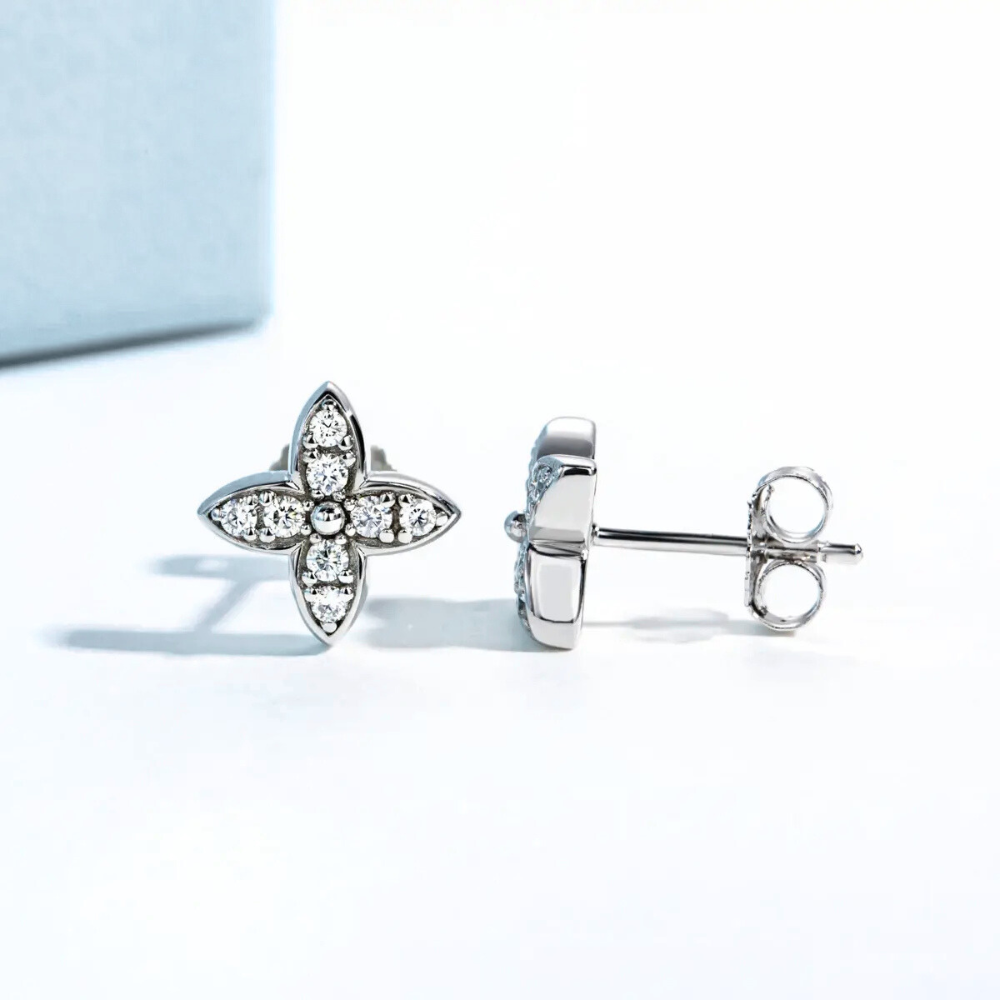 Brinco Prata 925 Moissanite Quatro Pontas