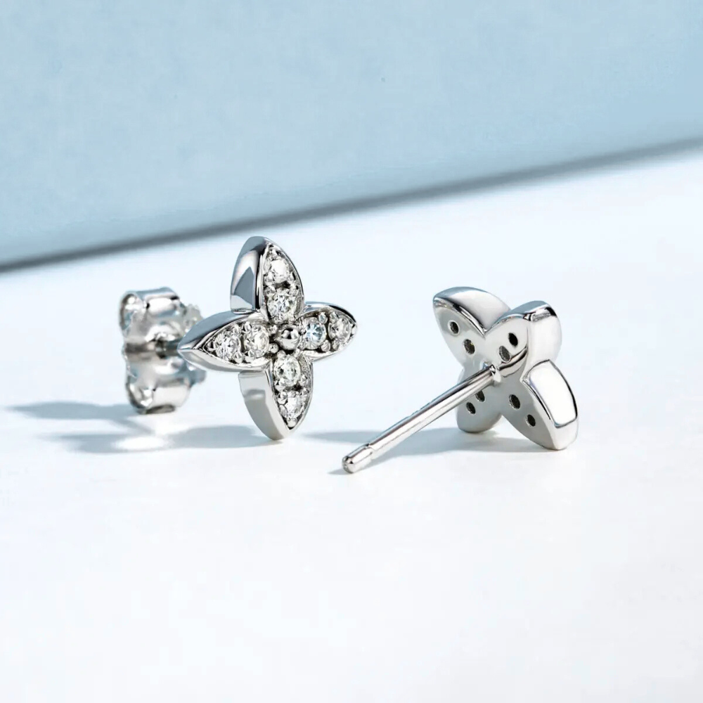 Brinco Prata 925 Moissanite Quatro Pontas