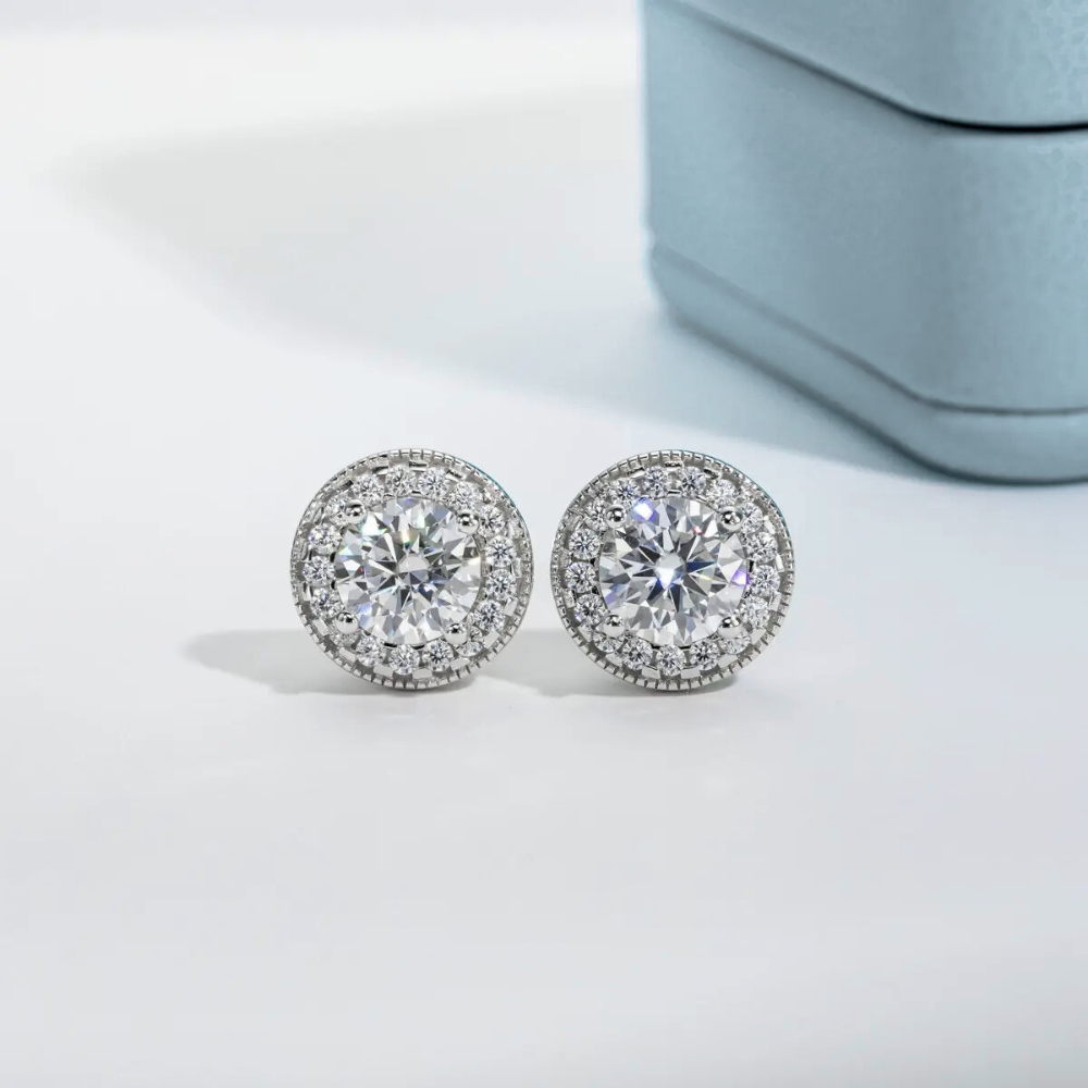 Brinco Prata 925 Moissanite Redondo Cravejado