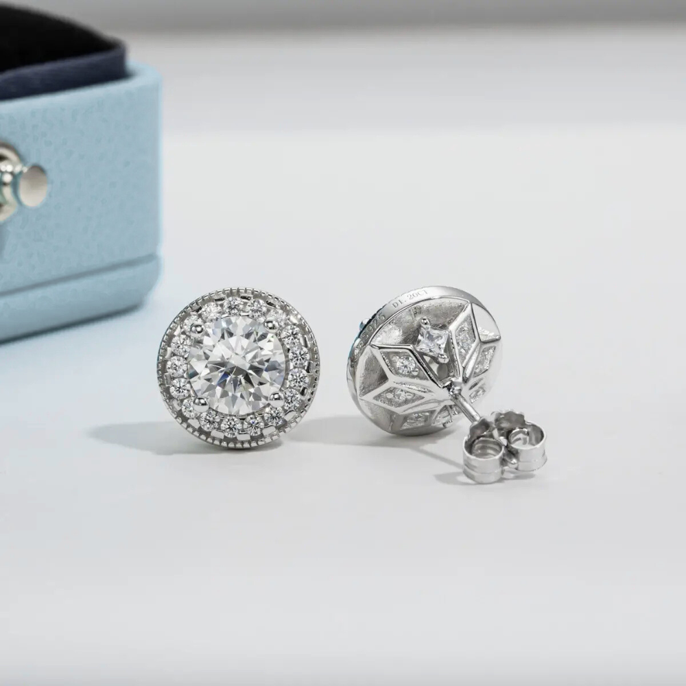 Brinco Prata 925 Moissanite Redondo Cravejado