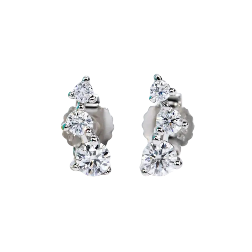 Brinco Prata 925 Moissanite Trio