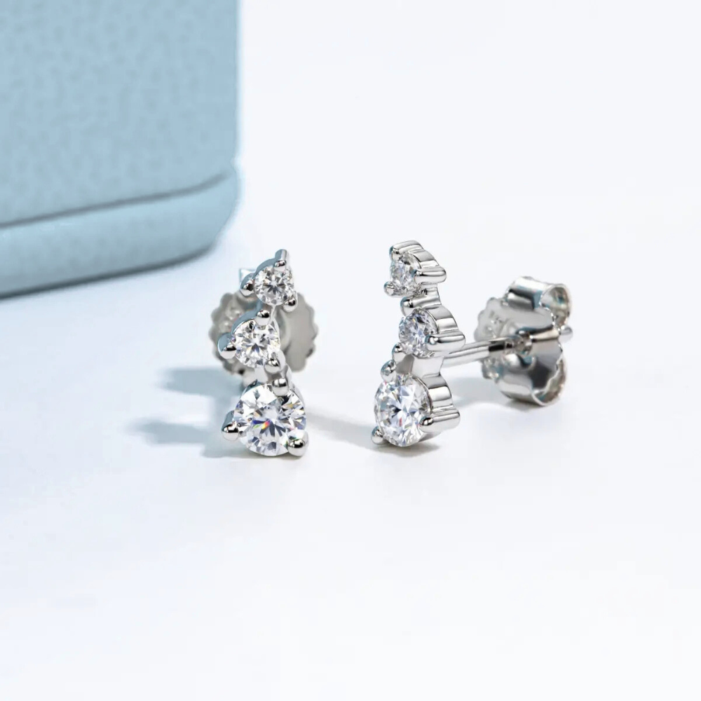 Brinco Prata 925 Moissanite Trio