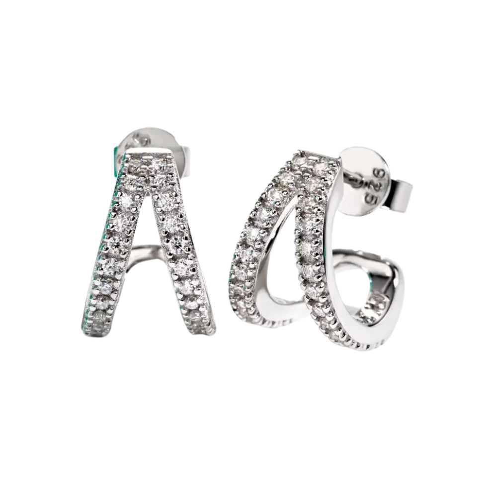 Brinco Prata 925 Moissanite V Cravejado