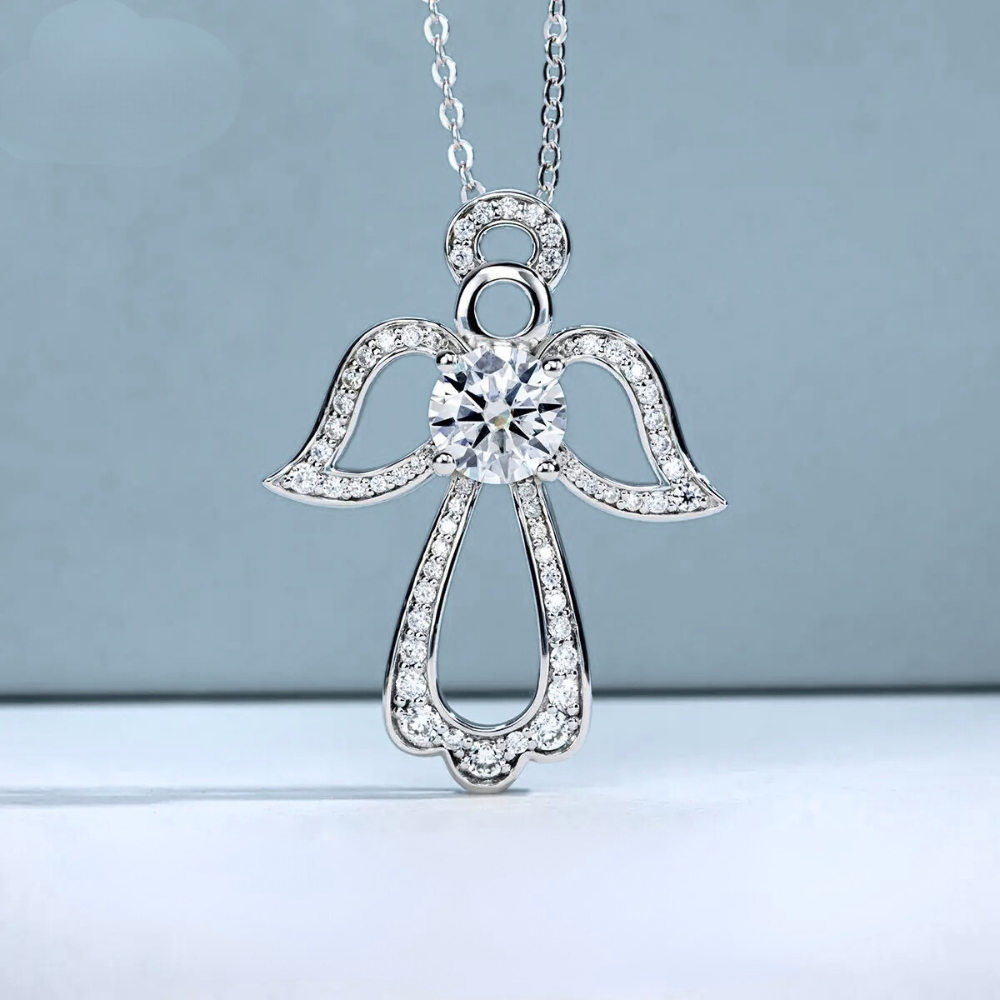 Colar Prata 925 Moissanite Anjo Cravejado