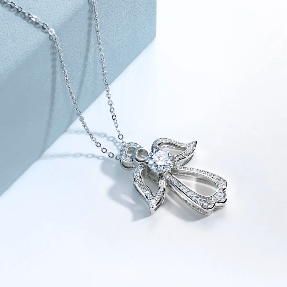 Colar Prata 925 Moissanite Anjo Cravejado