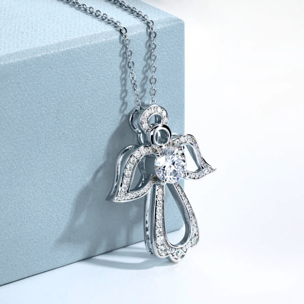 Colar Prata 925 Moissanite Anjo Cravejado