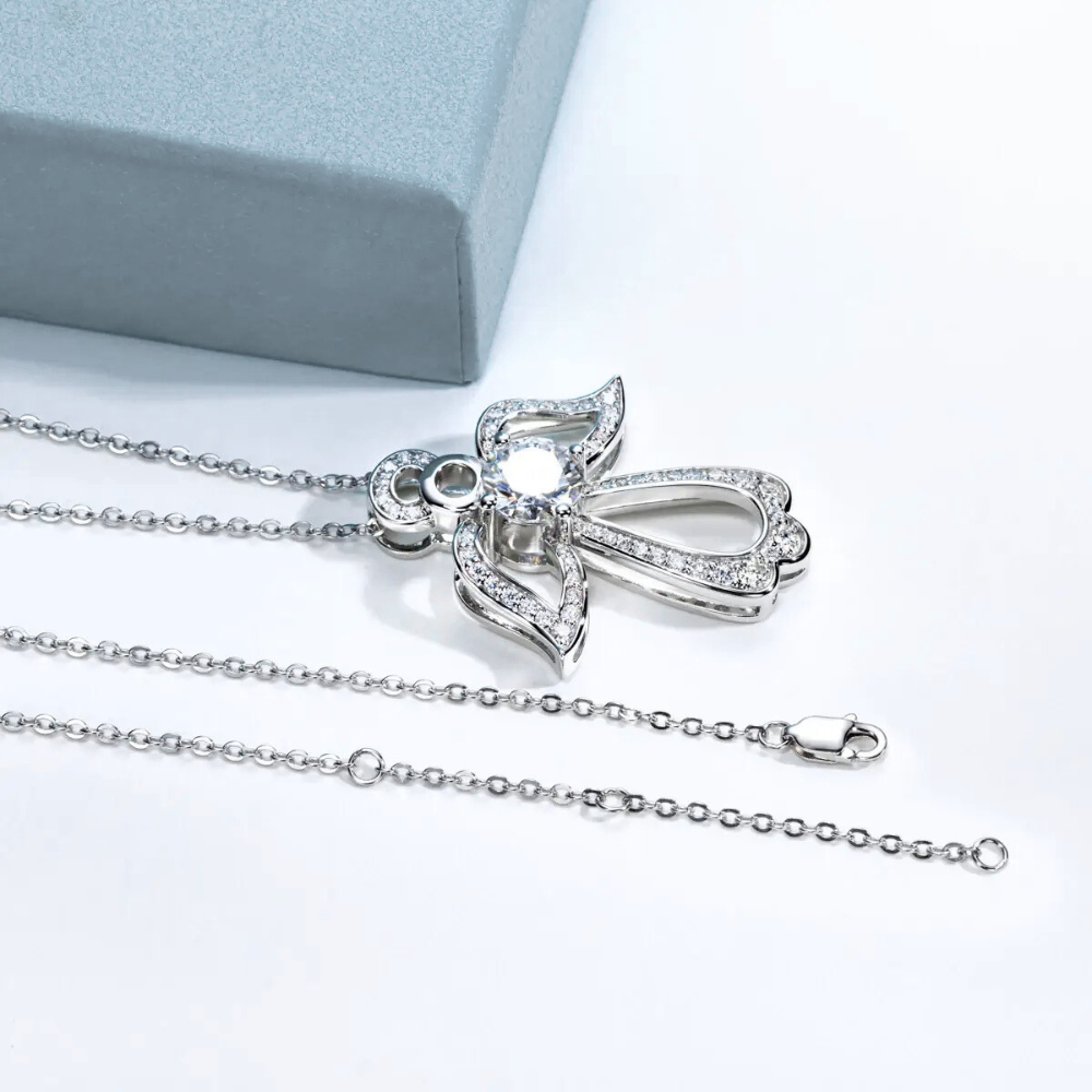 Colar Prata 925 Moissanite Anjo Cravejado