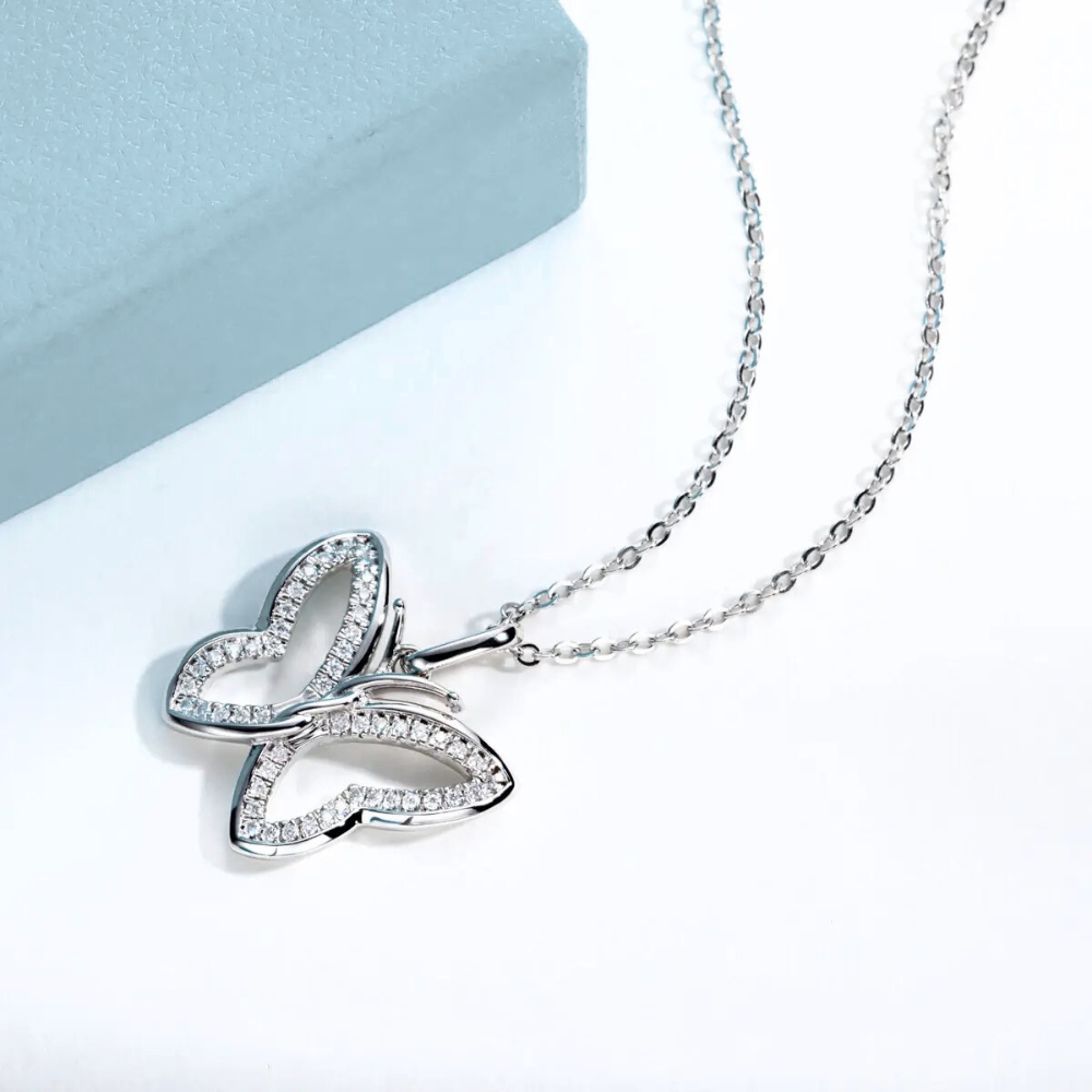 Colar Prata 925 Moissanite Borboleta Cravejada