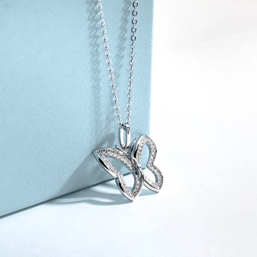 Colar Prata 925 Moissanite Borboleta Cravejada