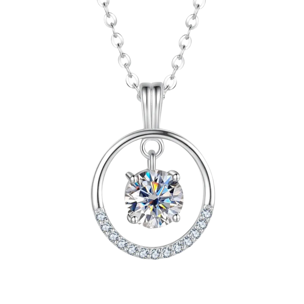 Colar Prata 925 Moissanite Círculo Cravejado
