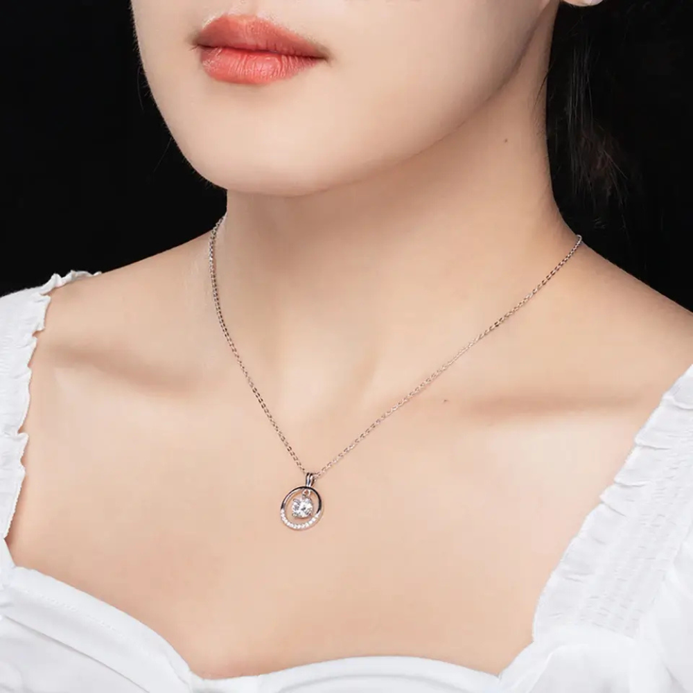 Colar Prata 925 Moissanite Círculo Cravejado