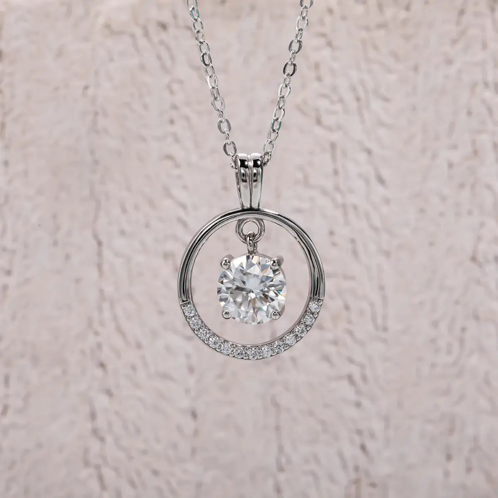 Colar Prata 925 Moissanite Círculo Cravejado