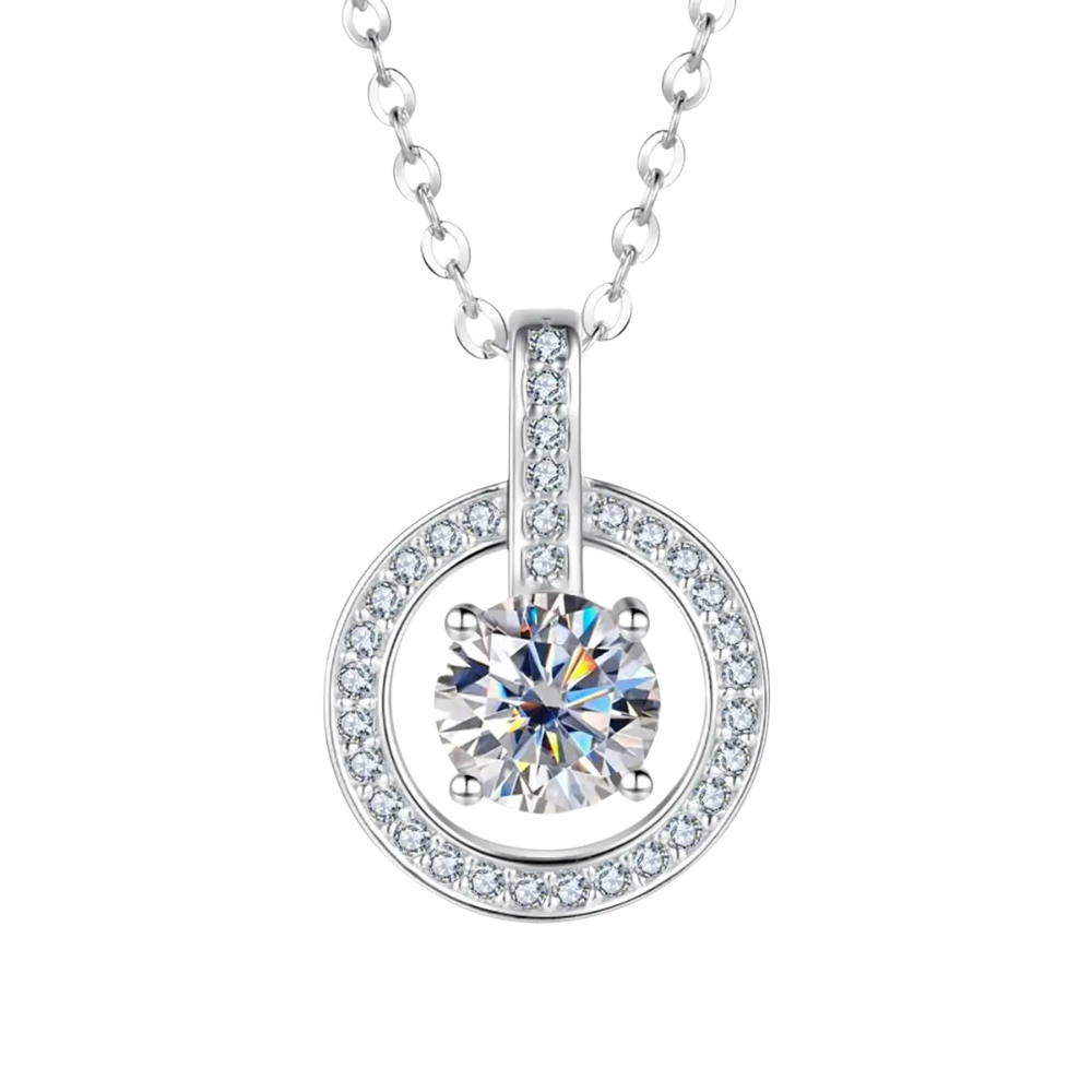Colar Prata 925 Moissanite Círculo Cravejado e Ponto de Luz