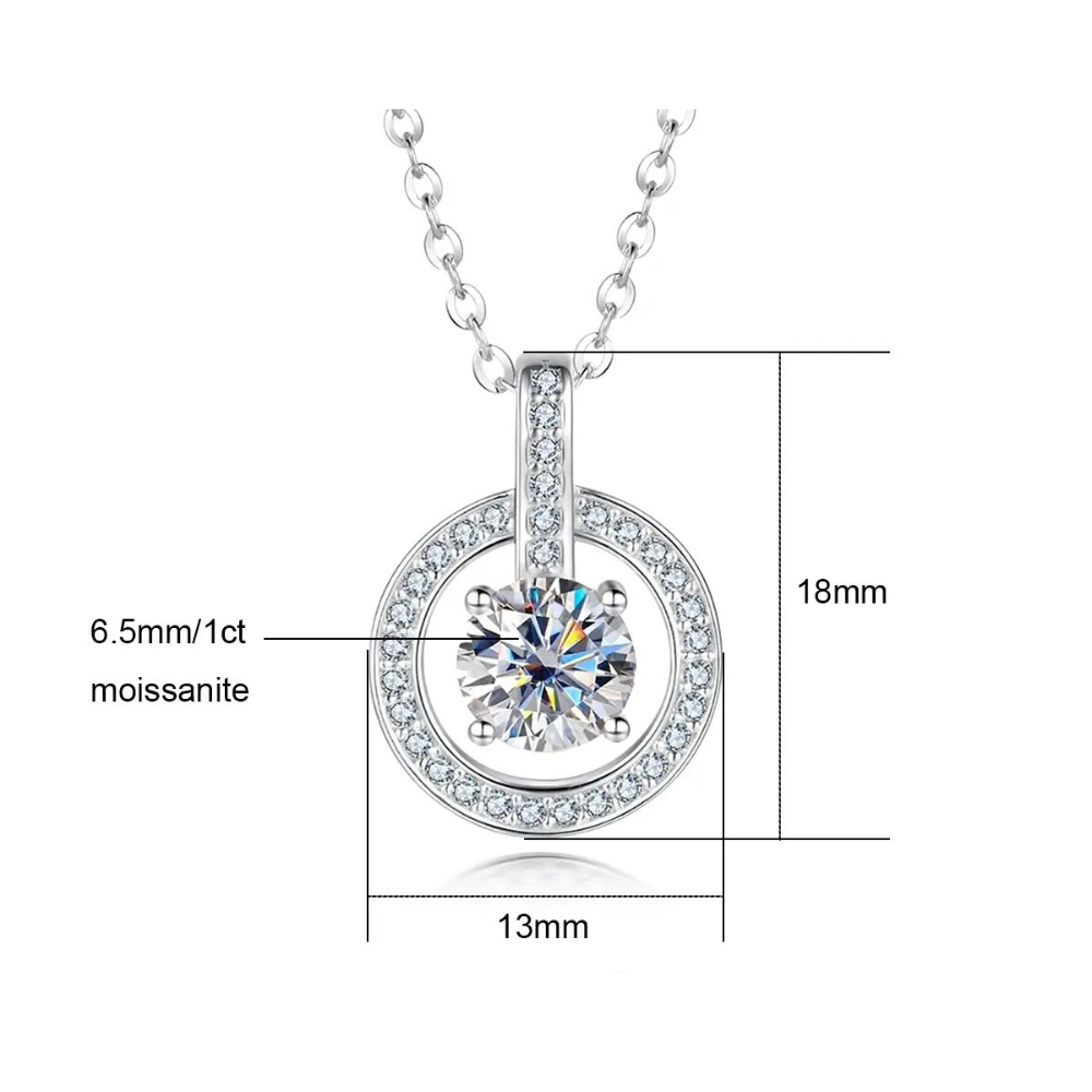 Colar Prata 925 Moissanite Círculo Cravejado e Ponto de Luz