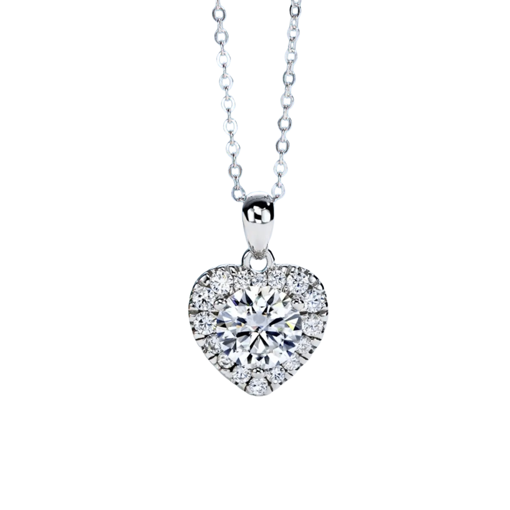 Colar Prata 925 Moissanite Coração Cravejado