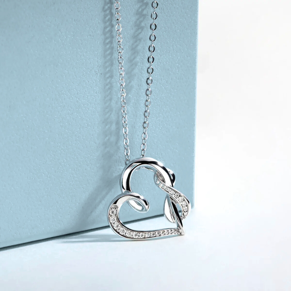 Colar Prata 925 Moissanite Coração Infinito Cravejado