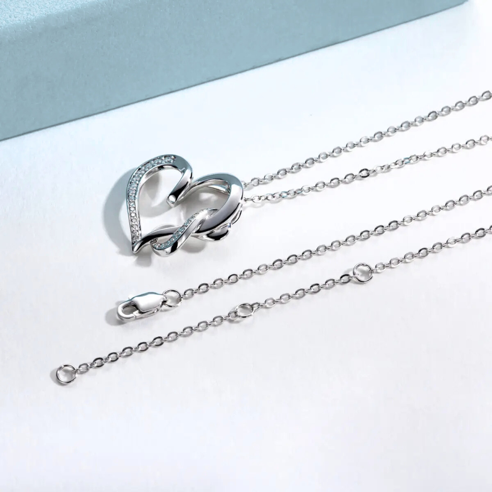 Colar Prata 925 Moissanite Coração Infinito Cravejado