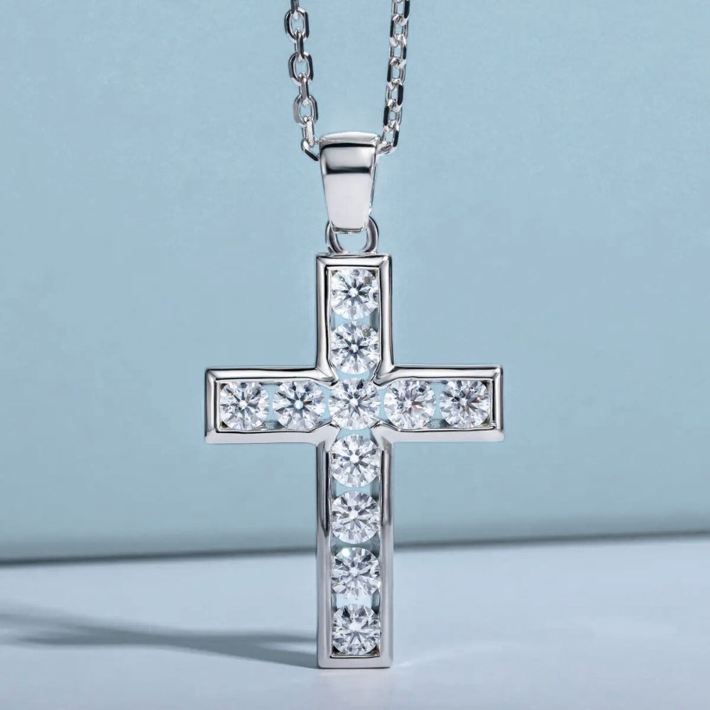 Colar Prata 925 Moissanite Crucifixo Cravejado