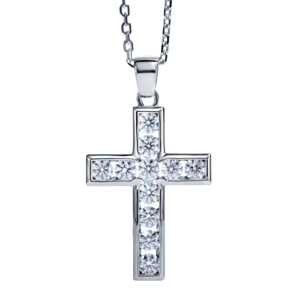 Colar Prata 925 Moissanite Crucifixo Cravejado