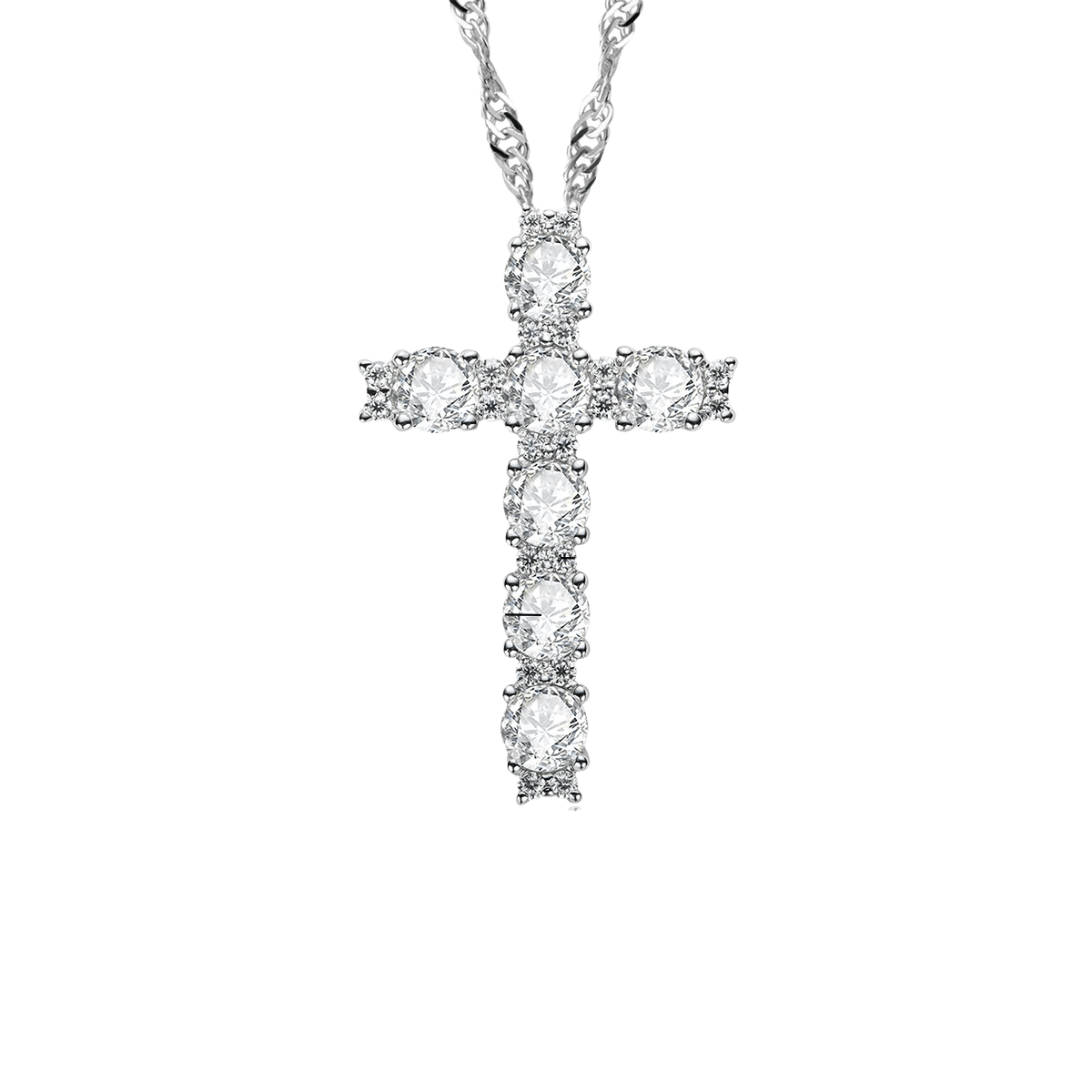 Colar Prata 925 Moissanite Cruz Cravejada