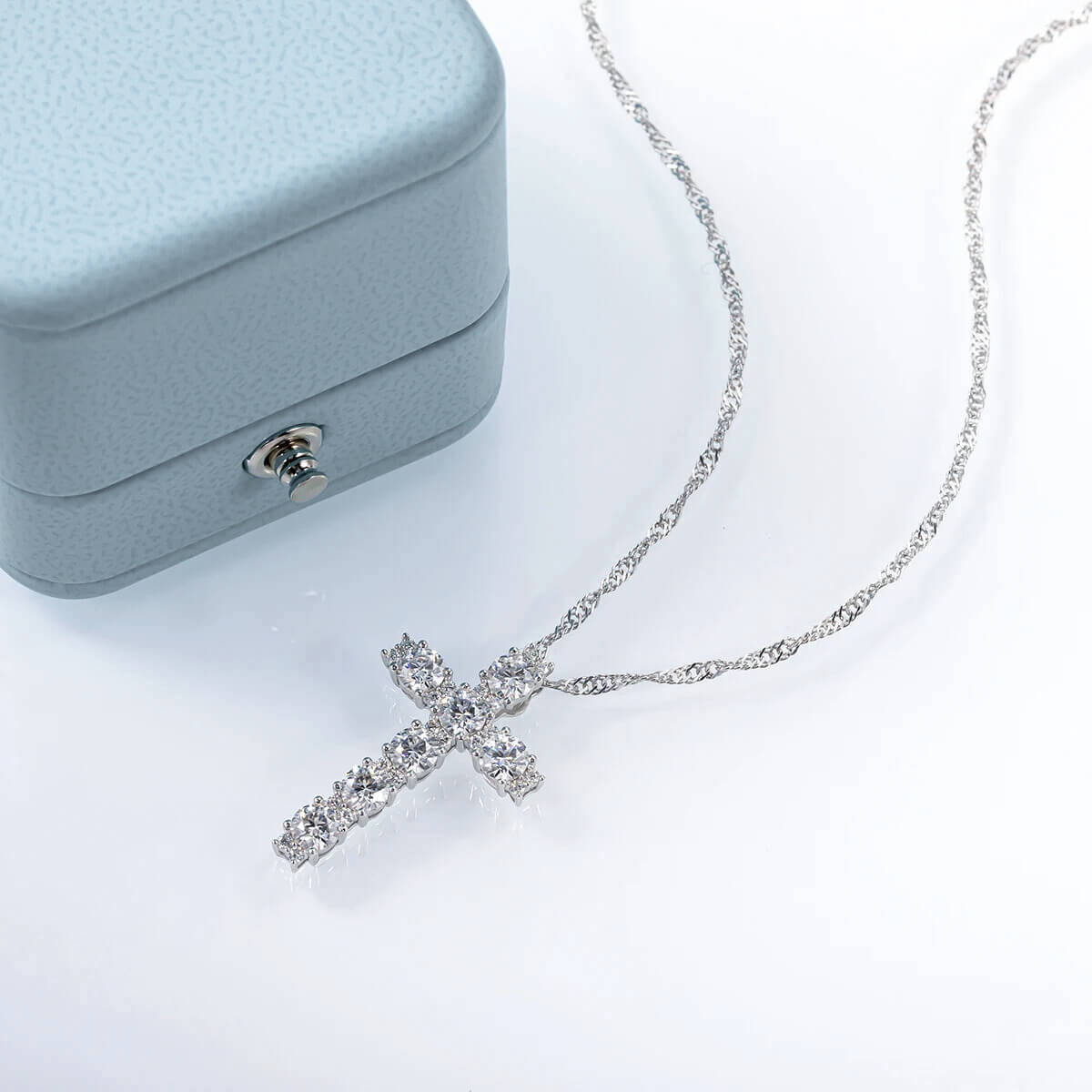 Colar Prata 925 Moissanite Cruz Cravejada