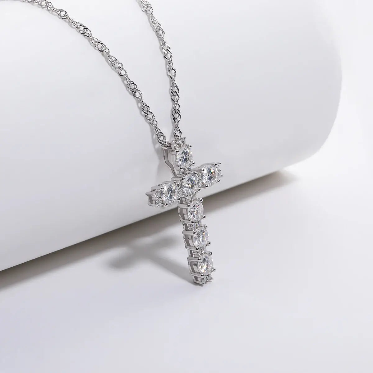 Colar Prata 925 Moissanite Cruz Cravejada