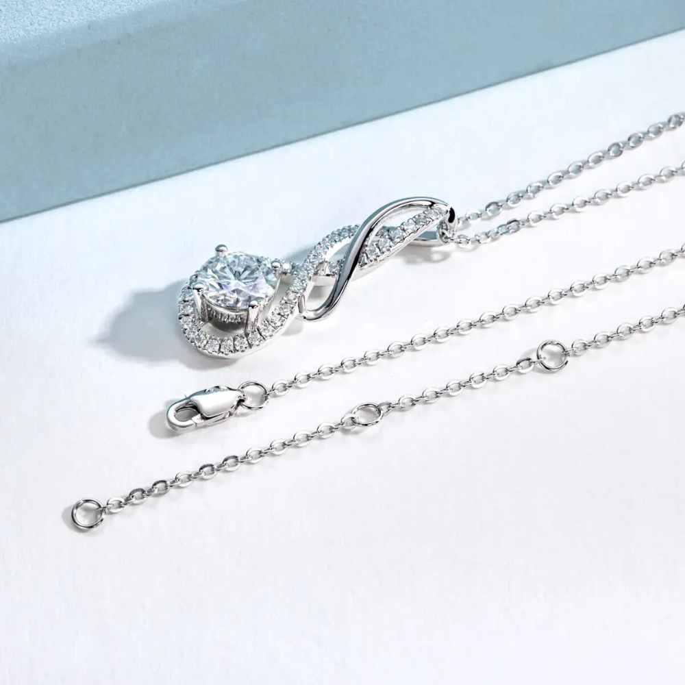 Colar Prata 925 Moissanite Laços Cravejados