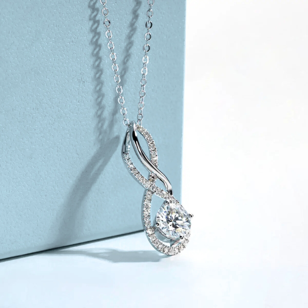 Colar Prata 925 Moissanite Laços Cravejados