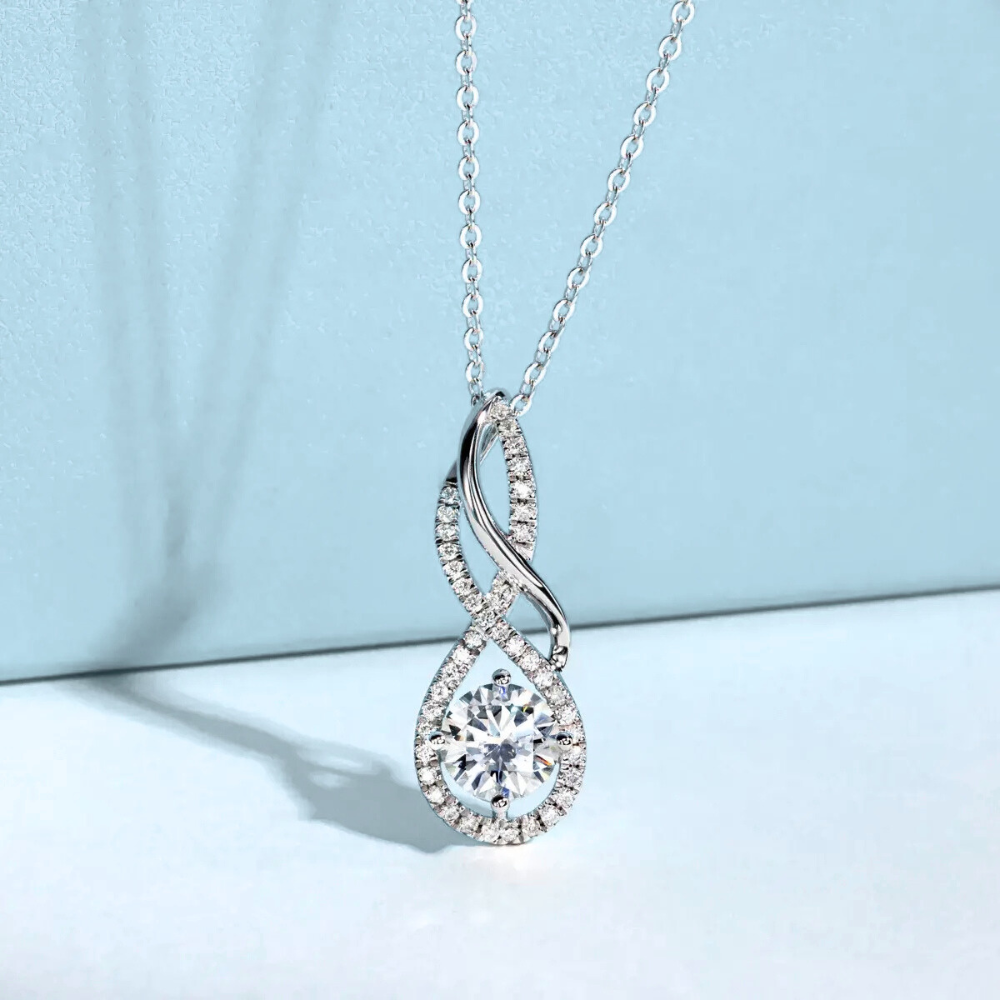 Colar Prata 925 Moissanite Laços Cravejados