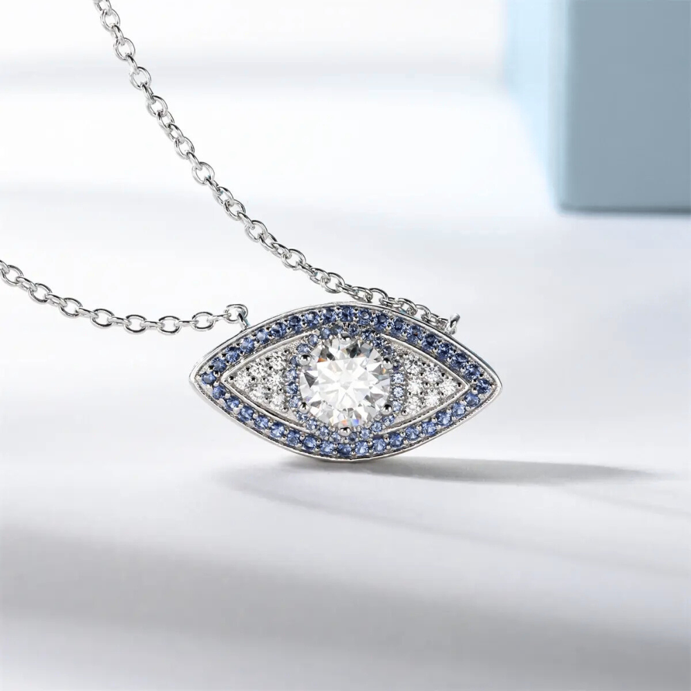 Colar Prata 925 Moissanite Olho Grego