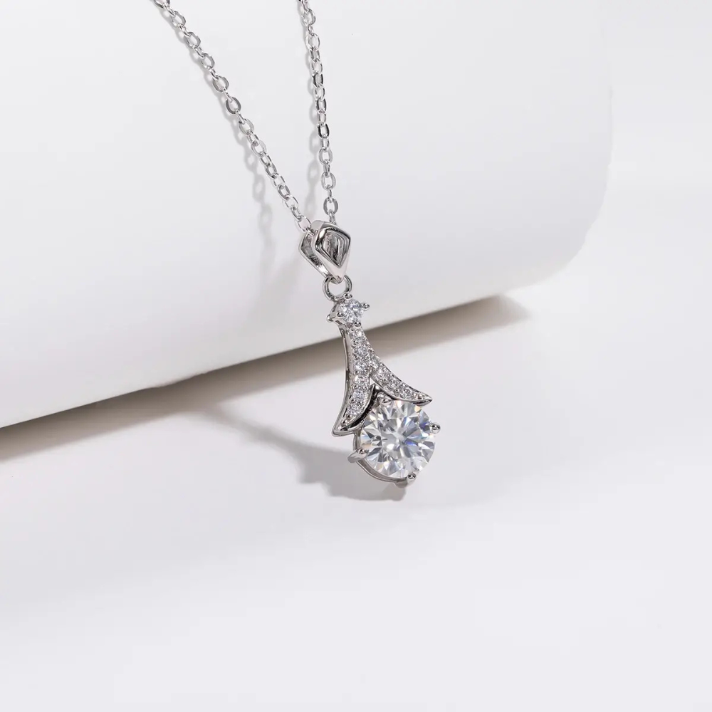 Colar Prata 925 Moissanite Pendente Ponto de Luz Cravejado